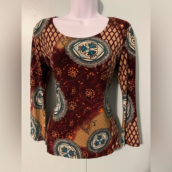 Susan Lawrence Tops - Susan Lawrence Blouse Size Small Burgundy Multi Color Designs